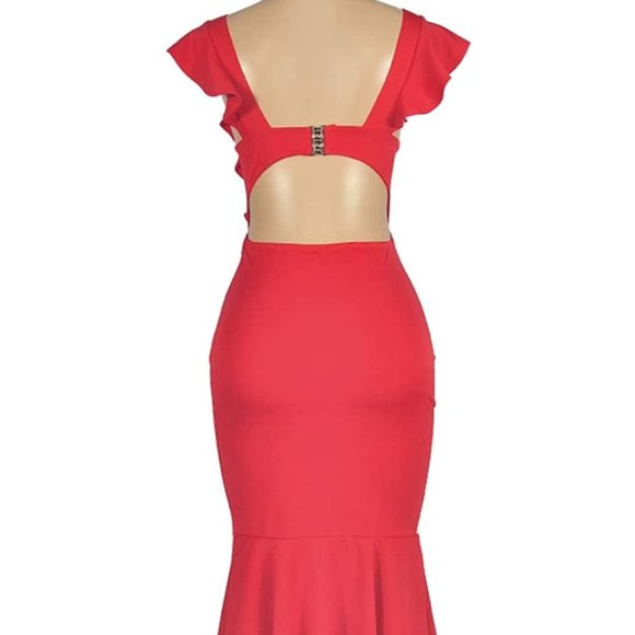 NWT Open Back Tulip Skirt Ruffle Red Sundress - Picture 6 of 6